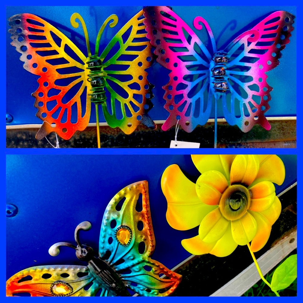 NWT Bundle Garden Tall Stakes Jeweled Butterflies and Floral Spinners